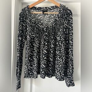 Mix It Black White Ruched Blouse Medium Long Sleeve Scoop Neck Knit Top